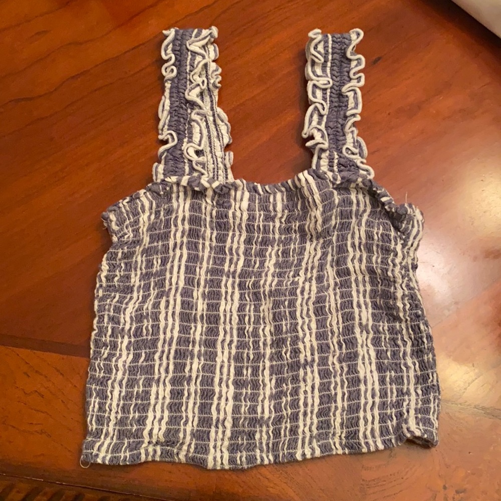 Blue and white plaid tank top